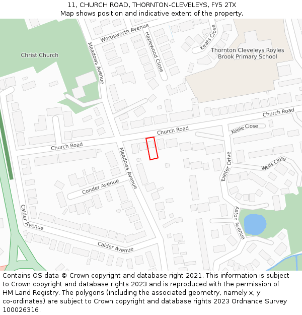 11, CHURCH ROAD, THORNTON-CLEVELEYS, FY5 2TX: Location map and indicative extent of plot