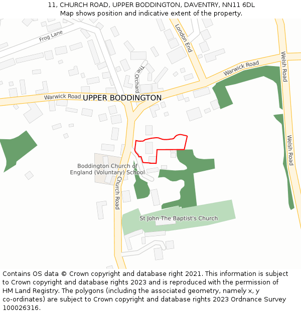 11, CHURCH ROAD, UPPER BODDINGTON, DAVENTRY, NN11 6DL: Location map and indicative extent of plot