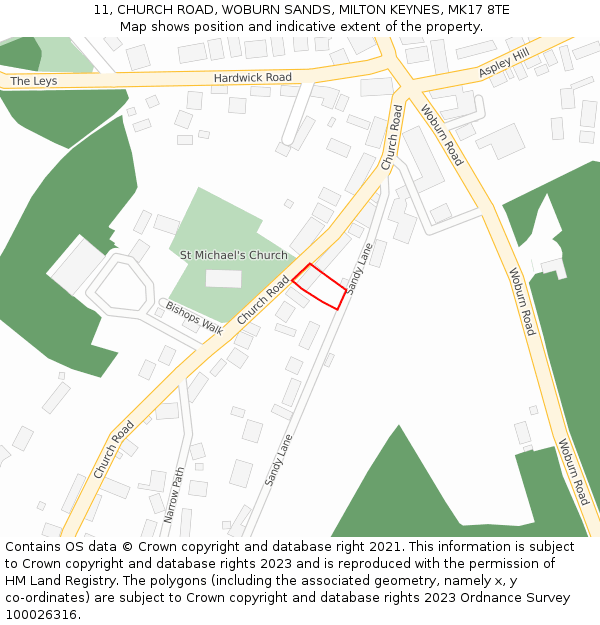 11, CHURCH ROAD, WOBURN SANDS, MILTON KEYNES, MK17 8TE: Location map and indicative extent of plot