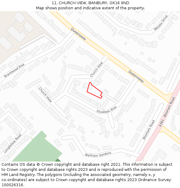 11, CHURCH VIEW, BANBURY, OX16 9ND: Location map and indicative extent of plot