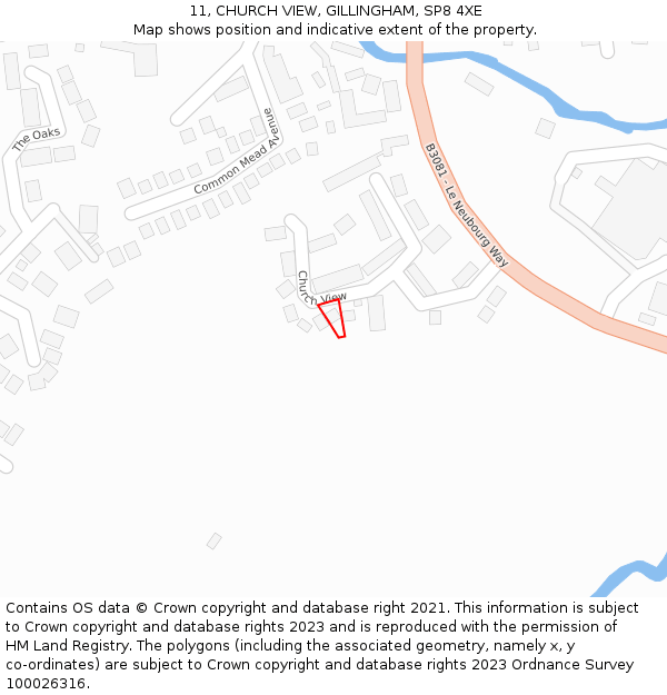 11, CHURCH VIEW, GILLINGHAM, SP8 4XE: Location map and indicative extent of plot