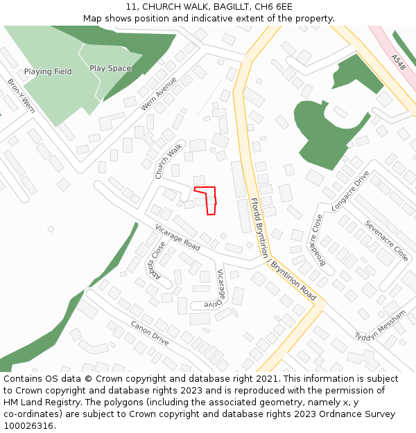 11, CHURCH WALK, BAGILLT, CH6 6EE: Location map and indicative extent of plot