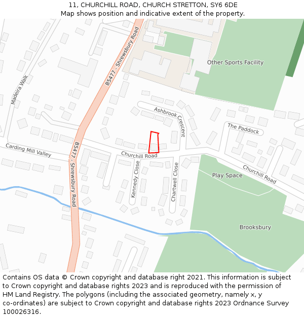 11, CHURCHILL ROAD, CHURCH STRETTON, SY6 6DE: Location map and indicative extent of plot