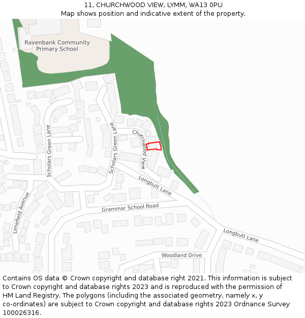 11, CHURCHWOOD VIEW, LYMM, WA13 0PU: Location map and indicative extent of plot