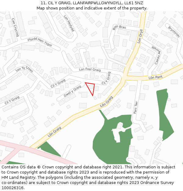 11, CIL Y GRAIG, LLANFAIRPWLLGWYNGYLL, LL61 5NZ: Location map and indicative extent of plot