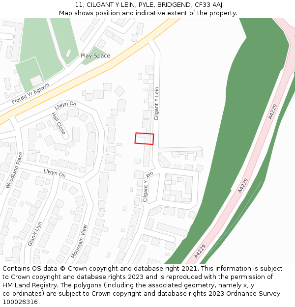 11, CILGANT Y LEIN, PYLE, BRIDGEND, CF33 4AJ: Location map and indicative extent of plot
