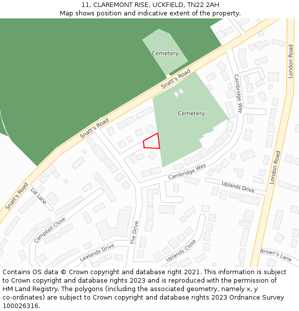 11, CLAREMONT RISE, UCKFIELD, TN22 2AH: Location map and indicative extent of plot