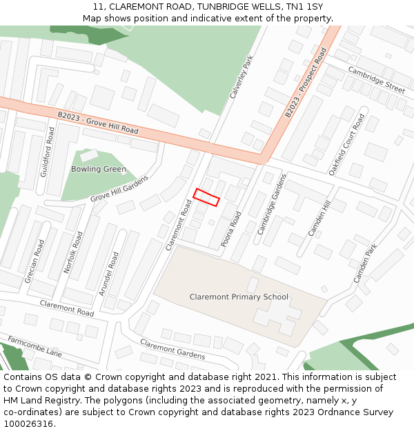 11, CLAREMONT ROAD, TUNBRIDGE WELLS, TN1 1SY: Location map and indicative extent of plot