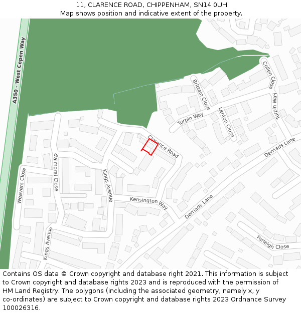 11, CLARENCE ROAD, CHIPPENHAM, SN14 0UH: Location map and indicative extent of plot