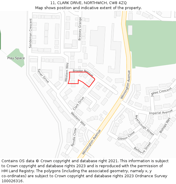 11, CLARK DRIVE, NORTHWICH, CW8 4ZQ: Location map and indicative extent of plot