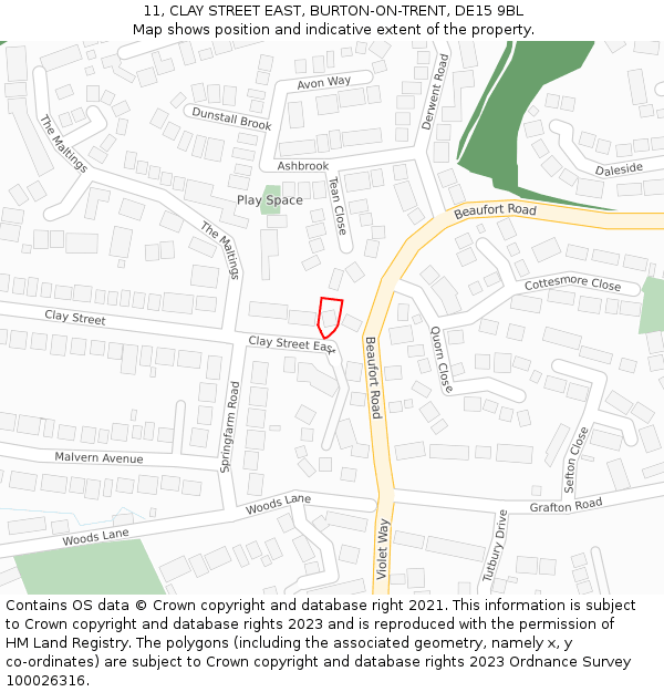 11, CLAY STREET EAST, BURTON-ON-TRENT, DE15 9BL: Location map and indicative extent of plot
