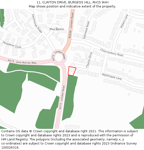 11, CLAYTON DRIVE, BURGESS HILL, RH15 9HH: Location map and indicative extent of plot