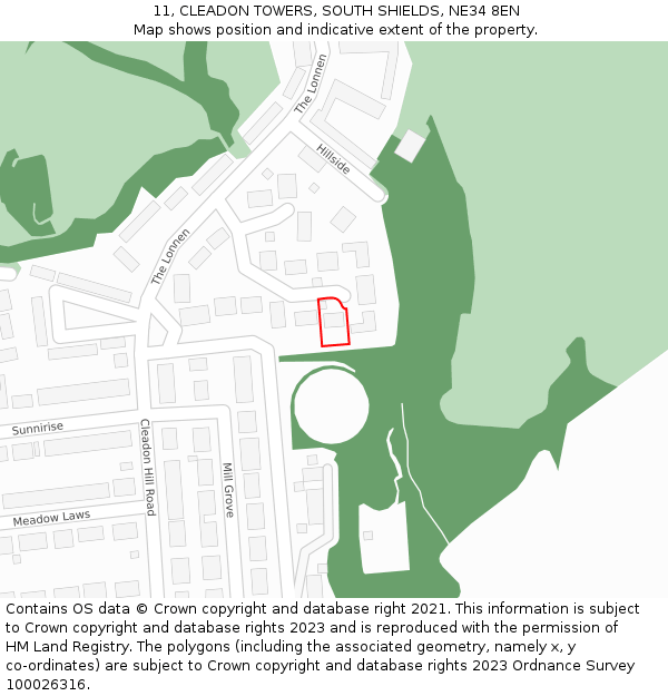 11, CLEADON TOWERS, SOUTH SHIELDS, NE34 8EN: Location map and indicative extent of plot