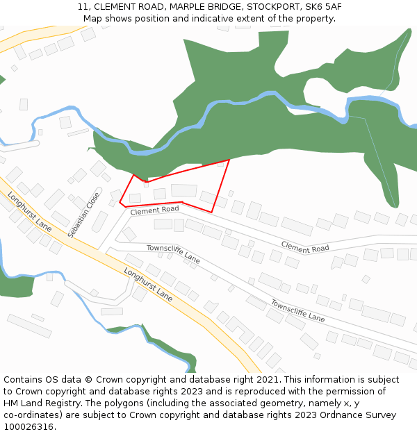 11, CLEMENT ROAD, MARPLE BRIDGE, STOCKPORT, SK6 5AF: Location map and indicative extent of plot