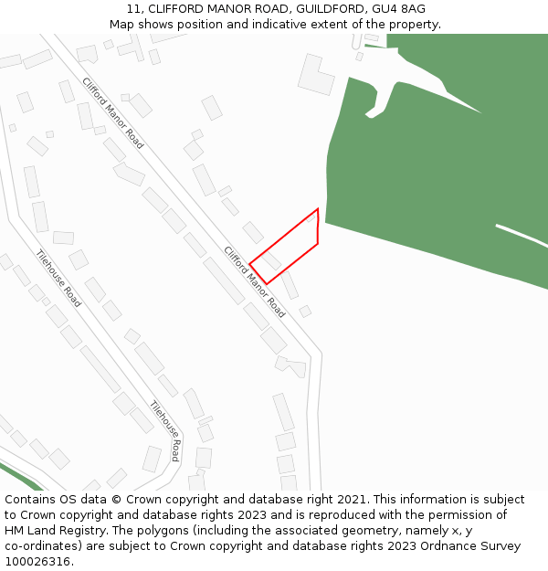 11, CLIFFORD MANOR ROAD, GUILDFORD, GU4 8AG: Location map and indicative extent of plot