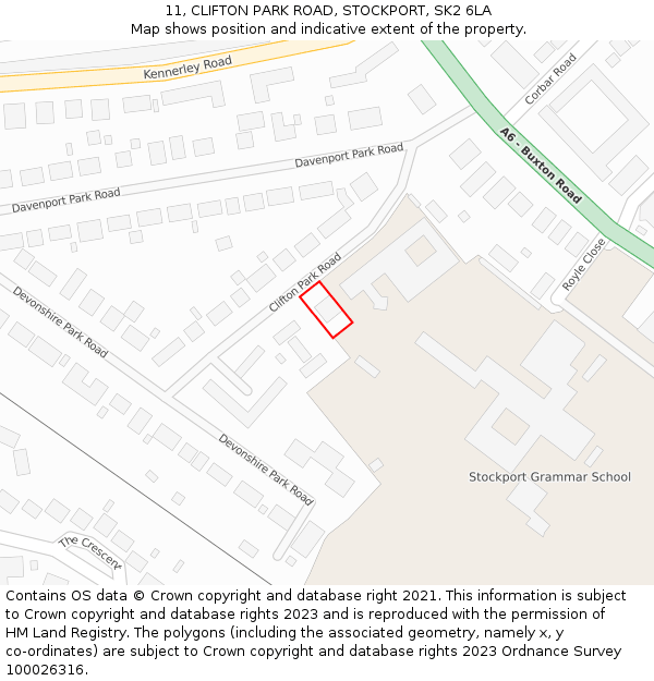 11, CLIFTON PARK ROAD, STOCKPORT, SK2 6LA: Location map and indicative extent of plot