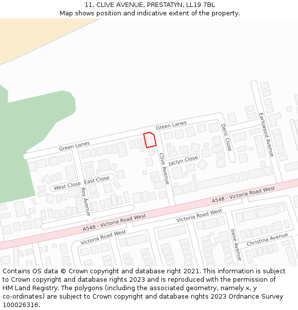 11, CLIVE AVENUE, PRESTATYN, LL19 7BL: Location map and indicative extent of plot