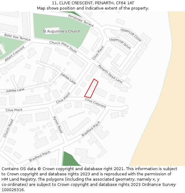 11, CLIVE CRESCENT, PENARTH, CF64 1AT: Location map and indicative extent of plot