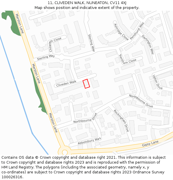 11, CLIVEDEN WALK, NUNEATON, CV11 4XJ: Location map and indicative extent of plot