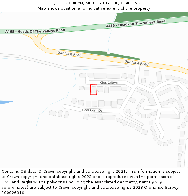 11, CLOS CRIBYN, MERTHYR TYDFIL, CF48 1NS: Location map and indicative extent of plot