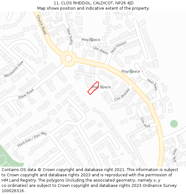 11, CLOS RHEIDOL, CALDICOT, NP26 4JD: Location map and indicative extent of plot