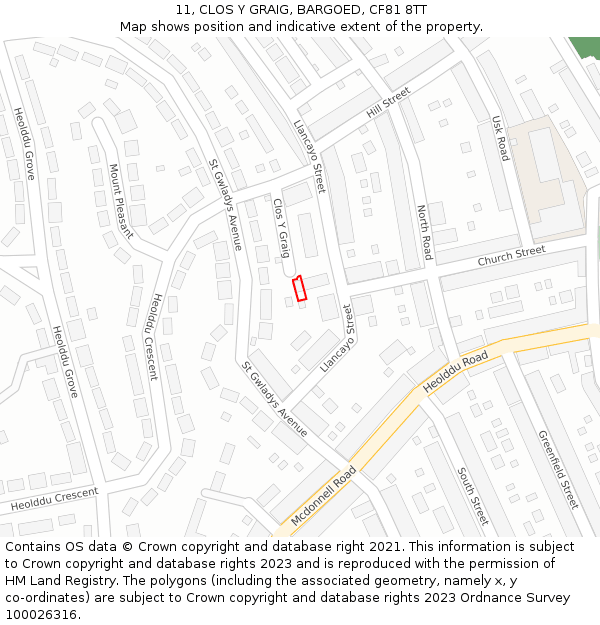 11, CLOS Y GRAIG, BARGOED, CF81 8TT: Location map and indicative extent of plot