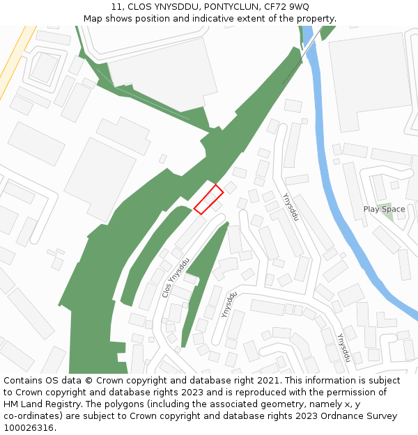 11, CLOS YNYSDDU, PONTYCLUN, CF72 9WQ: Location map and indicative extent of plot