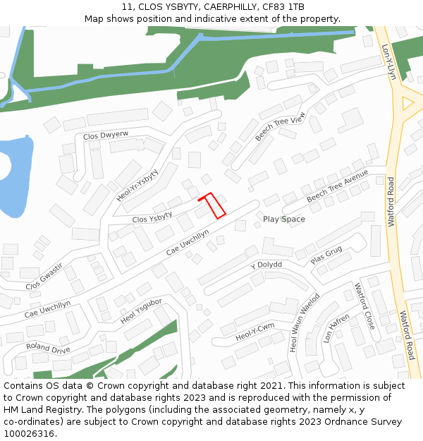 11, CLOS YSBYTY, CAERPHILLY, CF83 1TB: Location map and indicative extent of plot