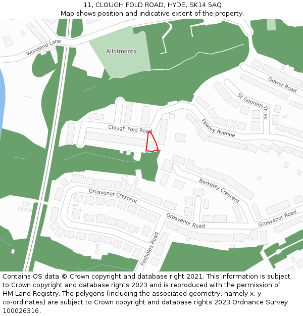 11, CLOUGH FOLD ROAD, HYDE, SK14 5AQ: Location map and indicative extent of plot