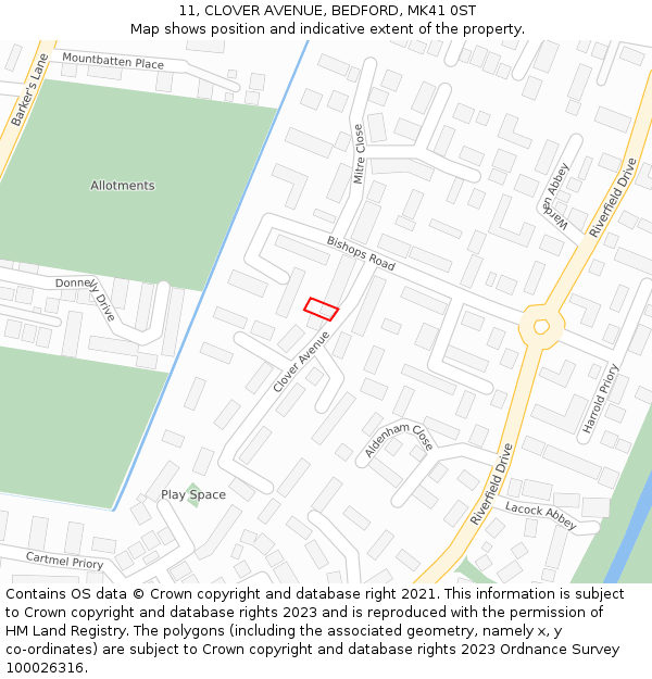 11, CLOVER AVENUE, BEDFORD, MK41 0ST: Location map and indicative extent of plot