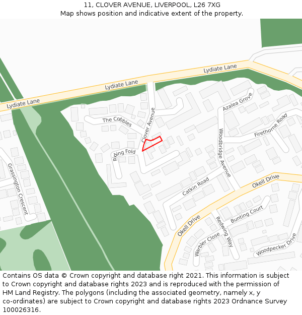 11, CLOVER AVENUE, LIVERPOOL, L26 7XG: Location map and indicative extent of plot