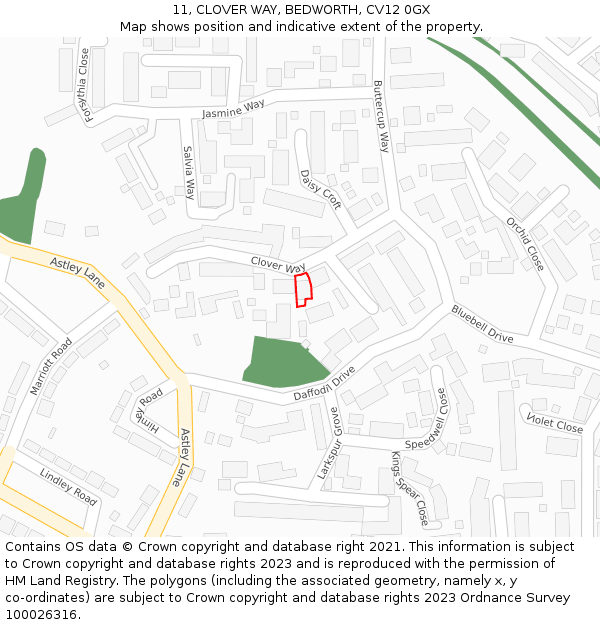 11, CLOVER WAY, BEDWORTH, CV12 0GX: Location map and indicative extent of plot