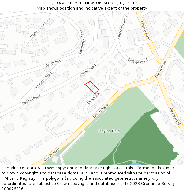 11, COACH PLACE, NEWTON ABBOT, TQ12 1ES: Location map and indicative extent of plot