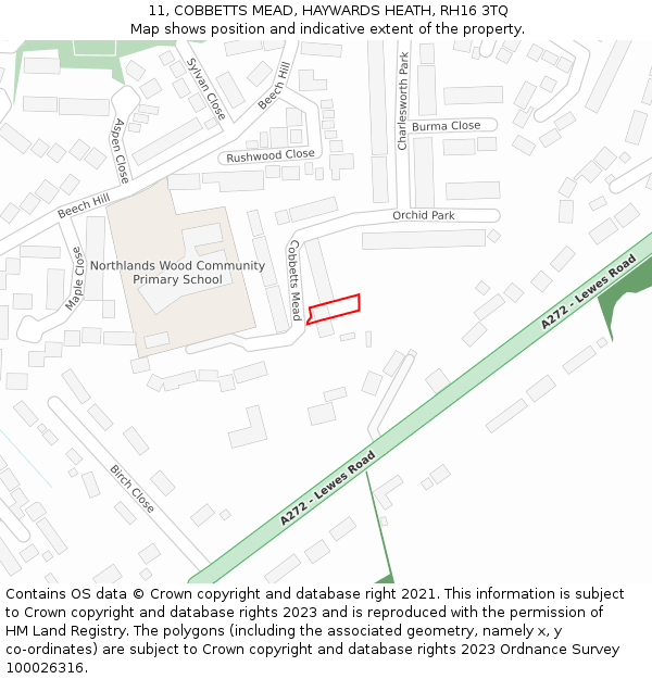 11, COBBETTS MEAD, HAYWARDS HEATH, RH16 3TQ: Location map and indicative extent of plot