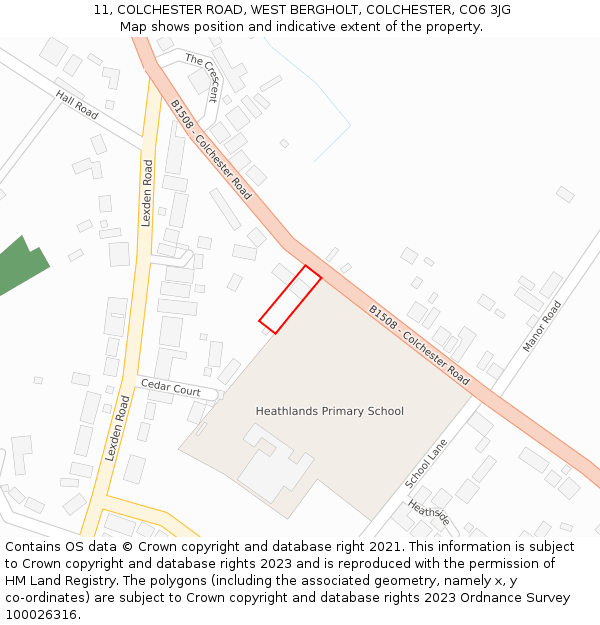 11, COLCHESTER ROAD, WEST BERGHOLT, COLCHESTER, CO6 3JG: Location map and indicative extent of plot