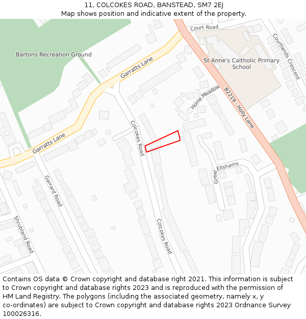11, COLCOKES ROAD, BANSTEAD, SM7 2EJ: Location map and indicative extent of plot