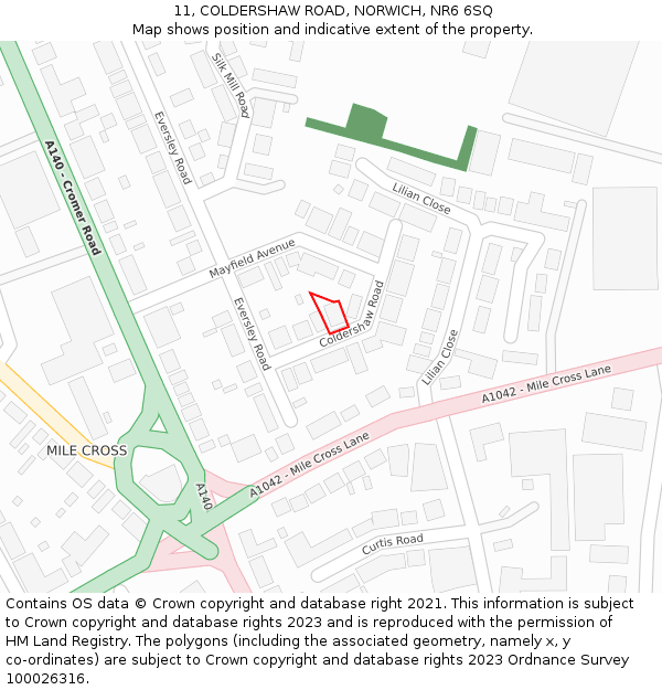11, COLDERSHAW ROAD, NORWICH, NR6 6SQ: Location map and indicative extent of plot