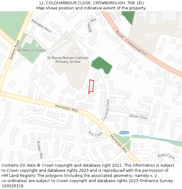 11, COLDHARBOUR CLOSE, CROWBOROUGH, TN6 1EU: Location map and indicative extent of plot