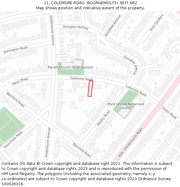 11, COLEMORE ROAD, BOURNEMOUTH, BH7 6RZ: Location map and indicative extent of plot