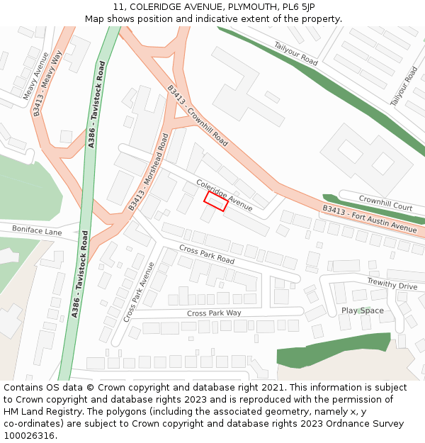 11, COLERIDGE AVENUE, PLYMOUTH, PL6 5JP: Location map and indicative extent of plot