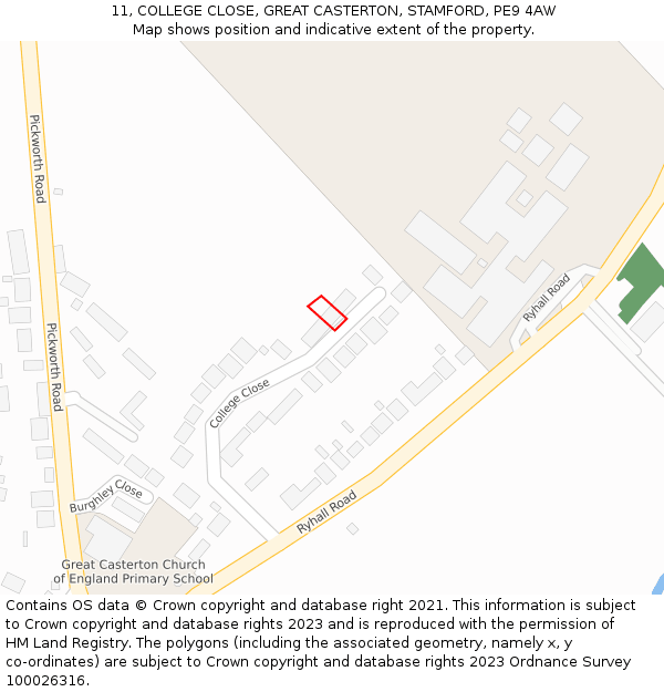 11, COLLEGE CLOSE, GREAT CASTERTON, STAMFORD, PE9 4AW: Location map and indicative extent of plot