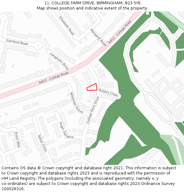 11, COLLEGE FARM DRIVE, BIRMINGHAM, B23 5YE: Location map and indicative extent of plot