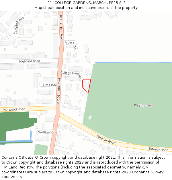 11, COLLEGE GARDENS, MARCH, PE15 8LF: Location map and indicative extent of plot