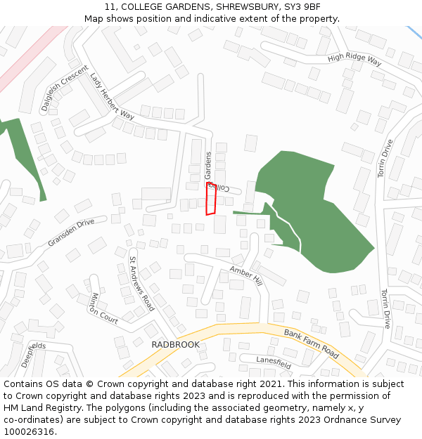 11, COLLEGE GARDENS, SHREWSBURY, SY3 9BF: Location map and indicative extent of plot