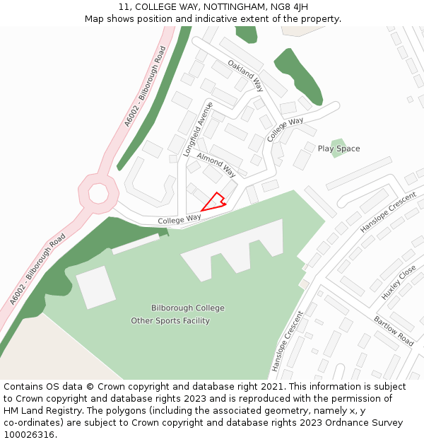 11, COLLEGE WAY, NOTTINGHAM, NG8 4JH: Location map and indicative extent of plot
