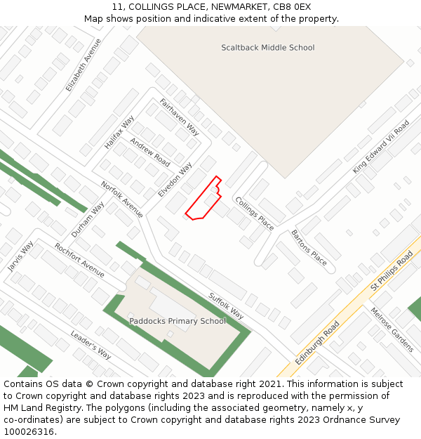 11, COLLINGS PLACE, NEWMARKET, CB8 0EX: Location map and indicative extent of plot