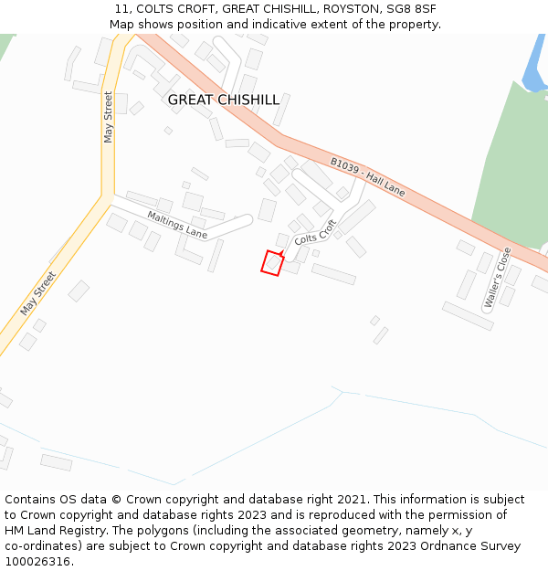 11, COLTS CROFT, GREAT CHISHILL, ROYSTON, SG8 8SF: Location map and indicative extent of plot