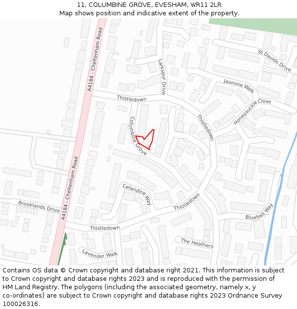 11, COLUMBINE GROVE, EVESHAM, WR11 2LR: Location map and indicative extent of plot