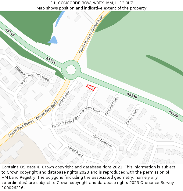 11, CONCORDE ROW, WREXHAM, LL13 9LZ: Location map and indicative extent of plot