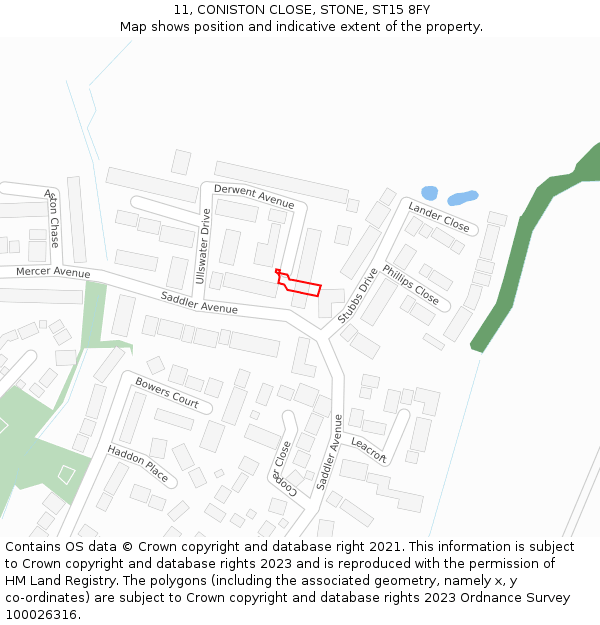 11, CONISTON CLOSE, STONE, ST15 8FY: Location map and indicative extent of plot